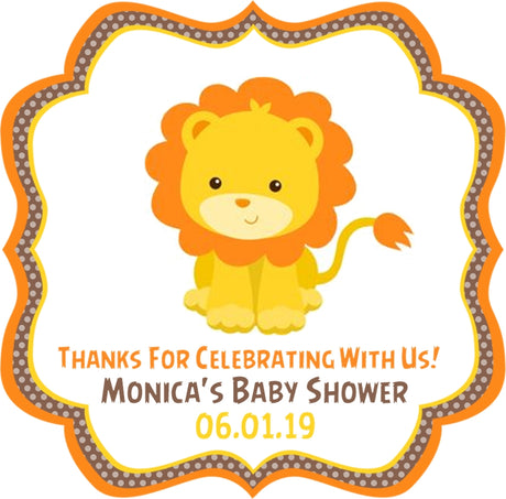 Lion baby shower sticker favor label