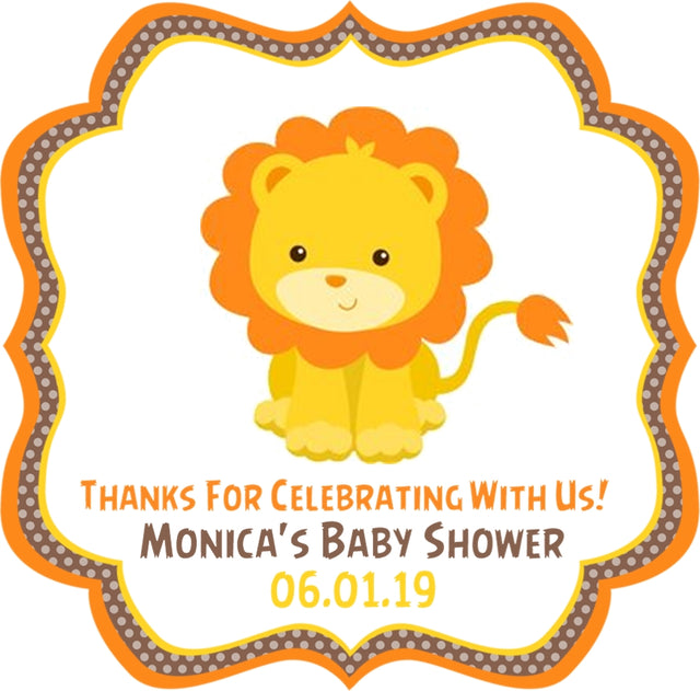 Lion baby shower sticker favor label