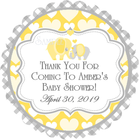 Little peanut baby shower favor labels with yellow elephant design