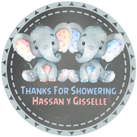 Little peanut twin baby shower favor labels with elephant design