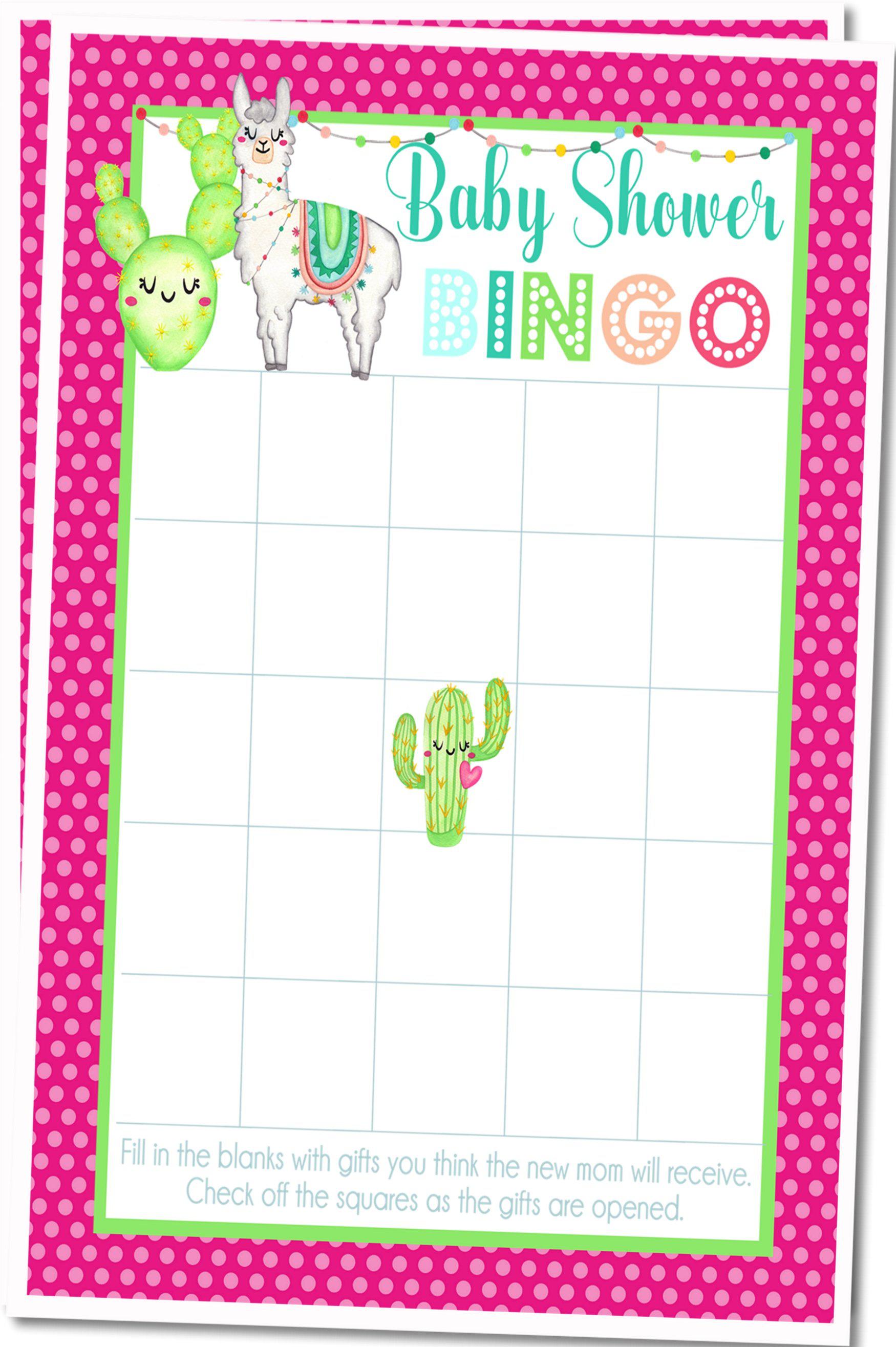 Llama Baby Shower Bingo Cards
