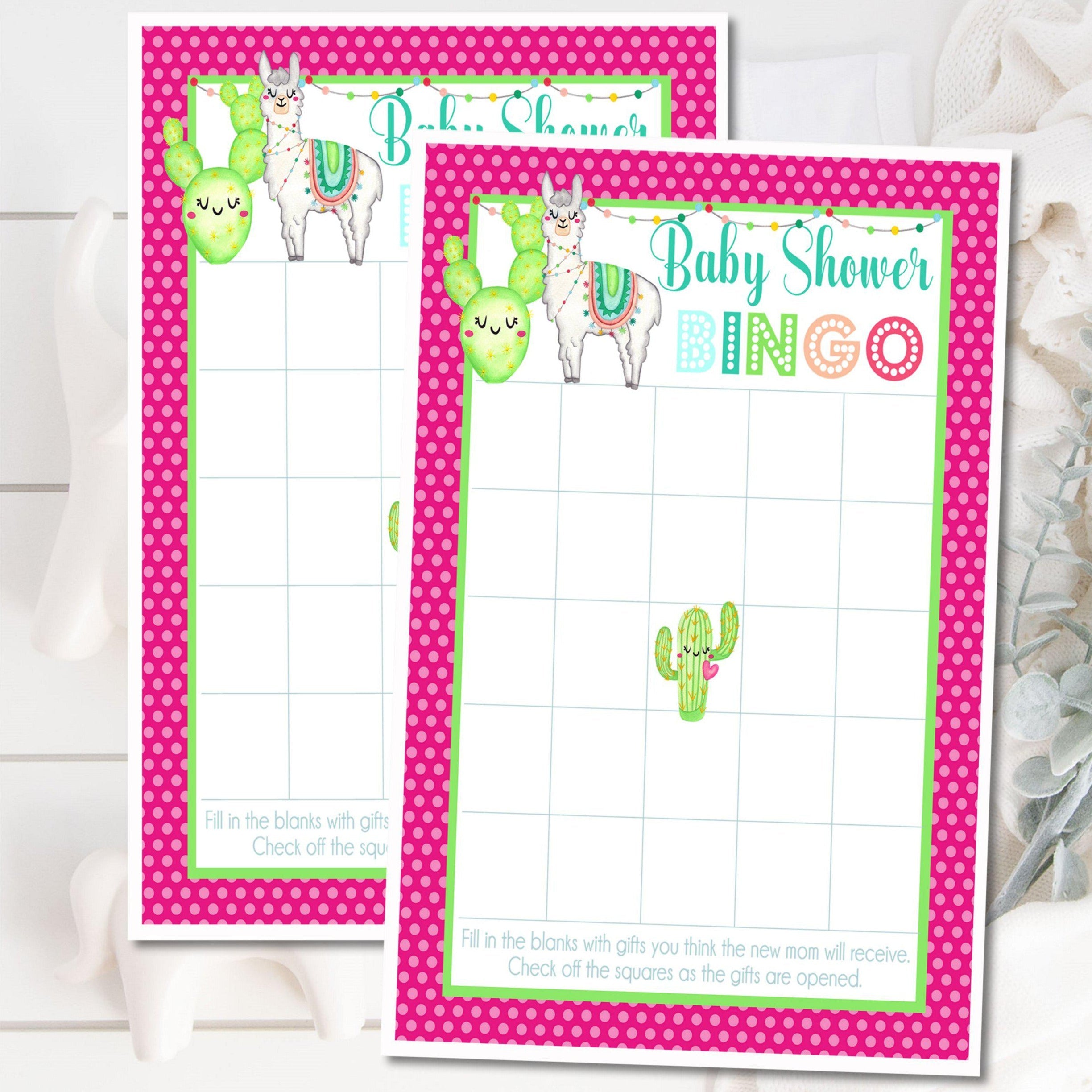 Llama Baby Shower Bingo Cards