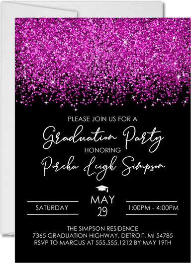 Magenta & Black Graduation Party Invitations