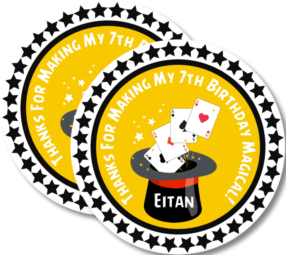 Magic show yellow birthday sticker with star accents