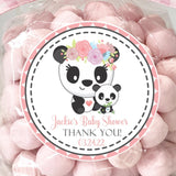 Mama and baby panda baby shower sticker with floral crowns