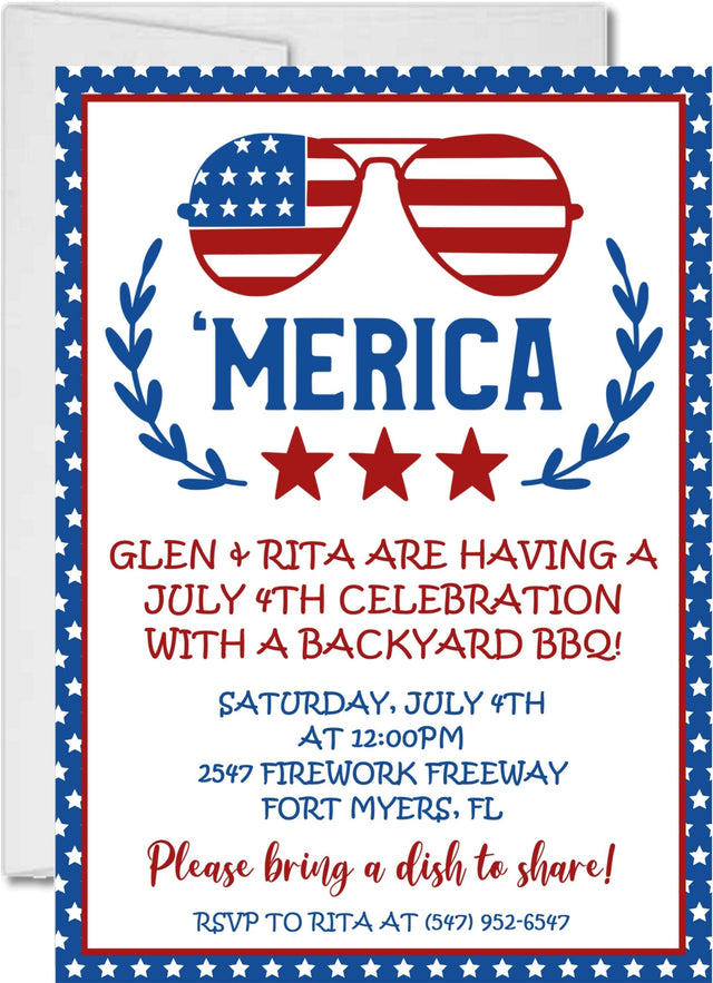 Merica red white and blue July 4th BBQ invitation