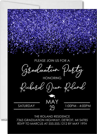 Midnight Blue And Black Graduation Party Invitations