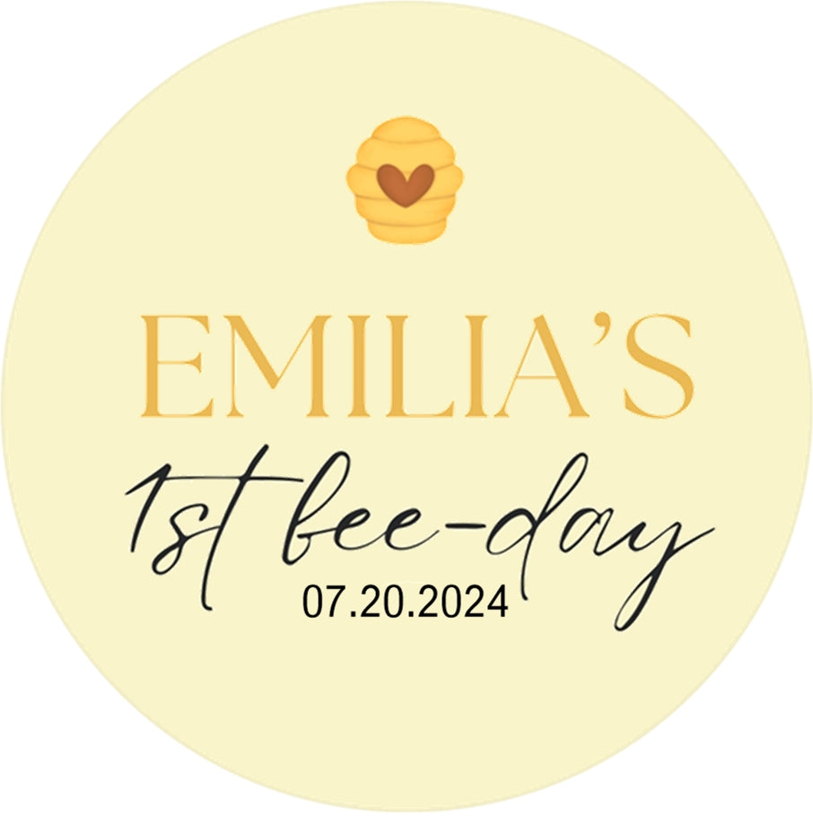 Minimal bee themed first birthday favor label design