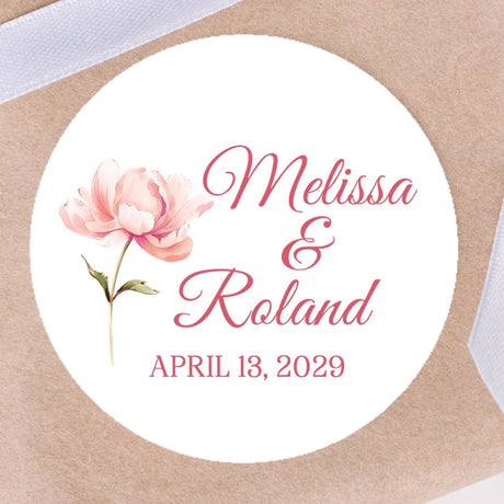 Minimal pink floral wedding sticker with watercolor flower