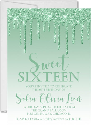 Mint Sweet 16 Party Invitations