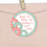 Mint and pink donut birthday sticker with sprinkles