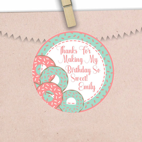 Mint and pink donut birthday sticker with sprinkles