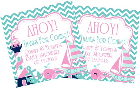 Mint and pink sailboat baby shower sticker