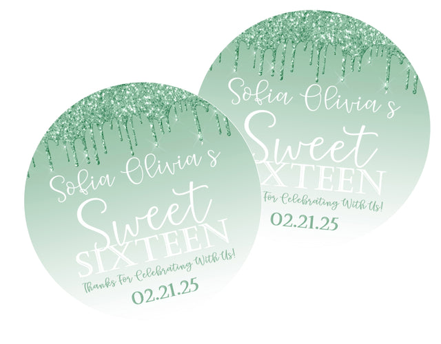 Mint green Sweet Sixteen birthday sticker personalized