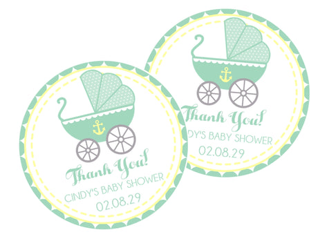 Mint nautical carriage baby shower sticker