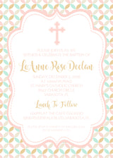 Mint peach cross baptism and first communion invitation