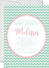 Mint pink chevron baby shower invitations colorful zig zag pattern design