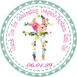 Mint rose wildflower baptism sticker label