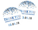 Modern blue confetti party favor label