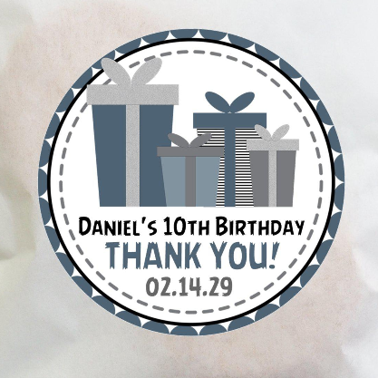 Modern gift box birthday favor label design