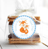 Mom and baby fox sticker with blue border