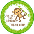 Monkey birthday sticker green jungle design