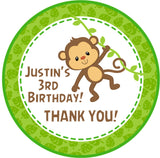 Monkey birthday sticker green jungle design