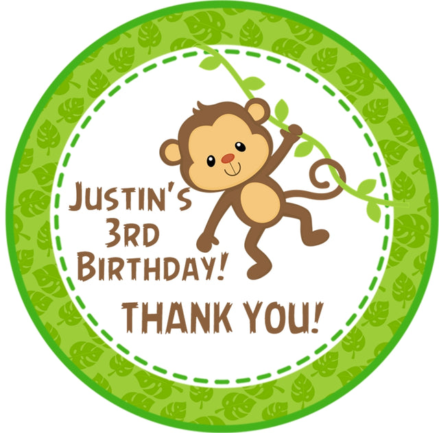 Monkey birthday sticker green jungle design