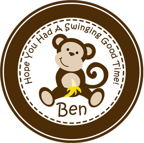 Monkey birthday sticker swinging monkey design
