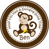 Monkey birthday sticker swinging monkey design
