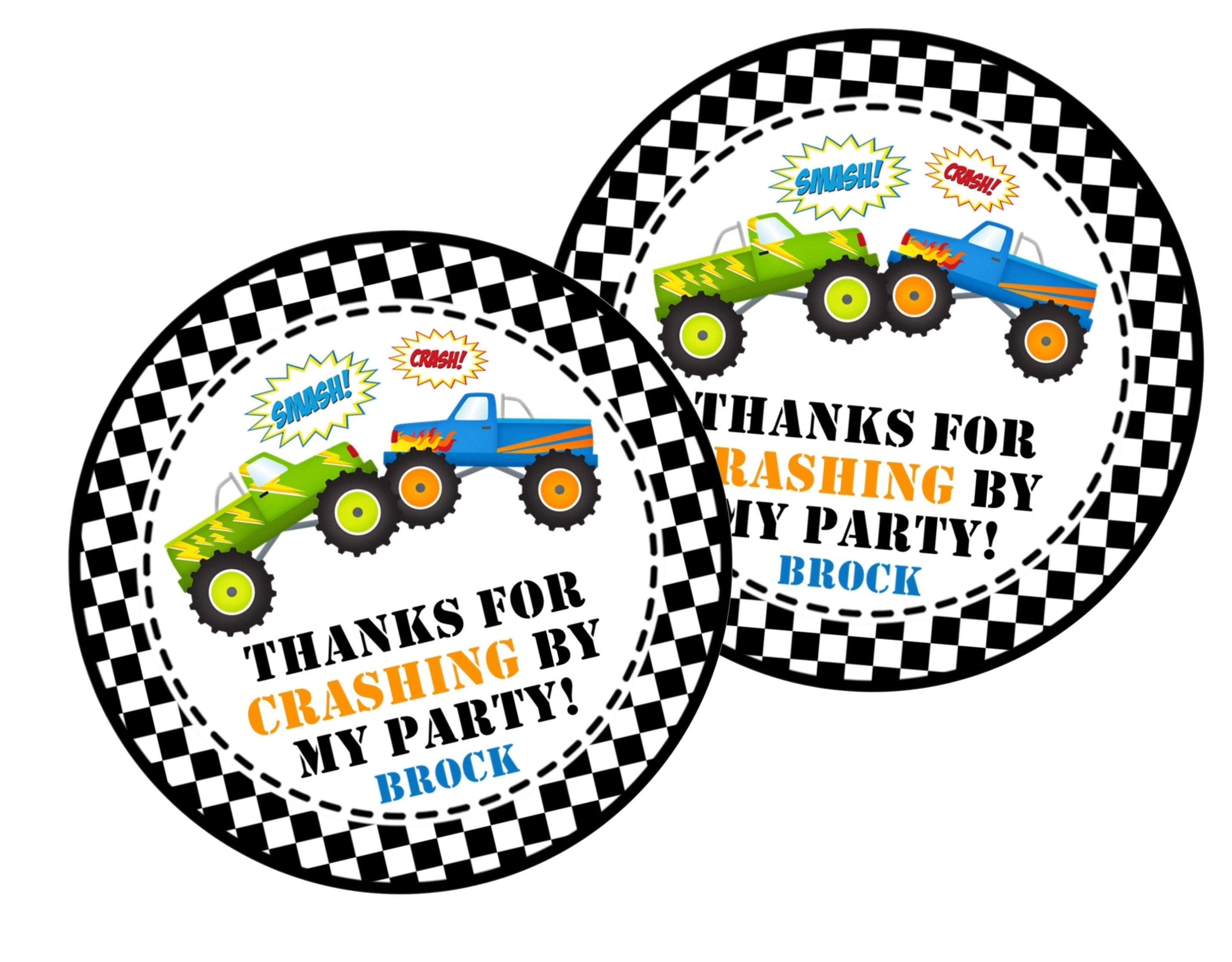 Monster Truck Birthday Party Stickers Or Favor Tags