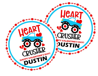 Monster Truck Heart Crusher Valentine's Day Stickers