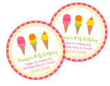 Multicolor ice cream cone birthday sticker with personalized name