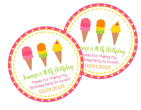 Multicolor ice cream cone birthday sticker with personalized name