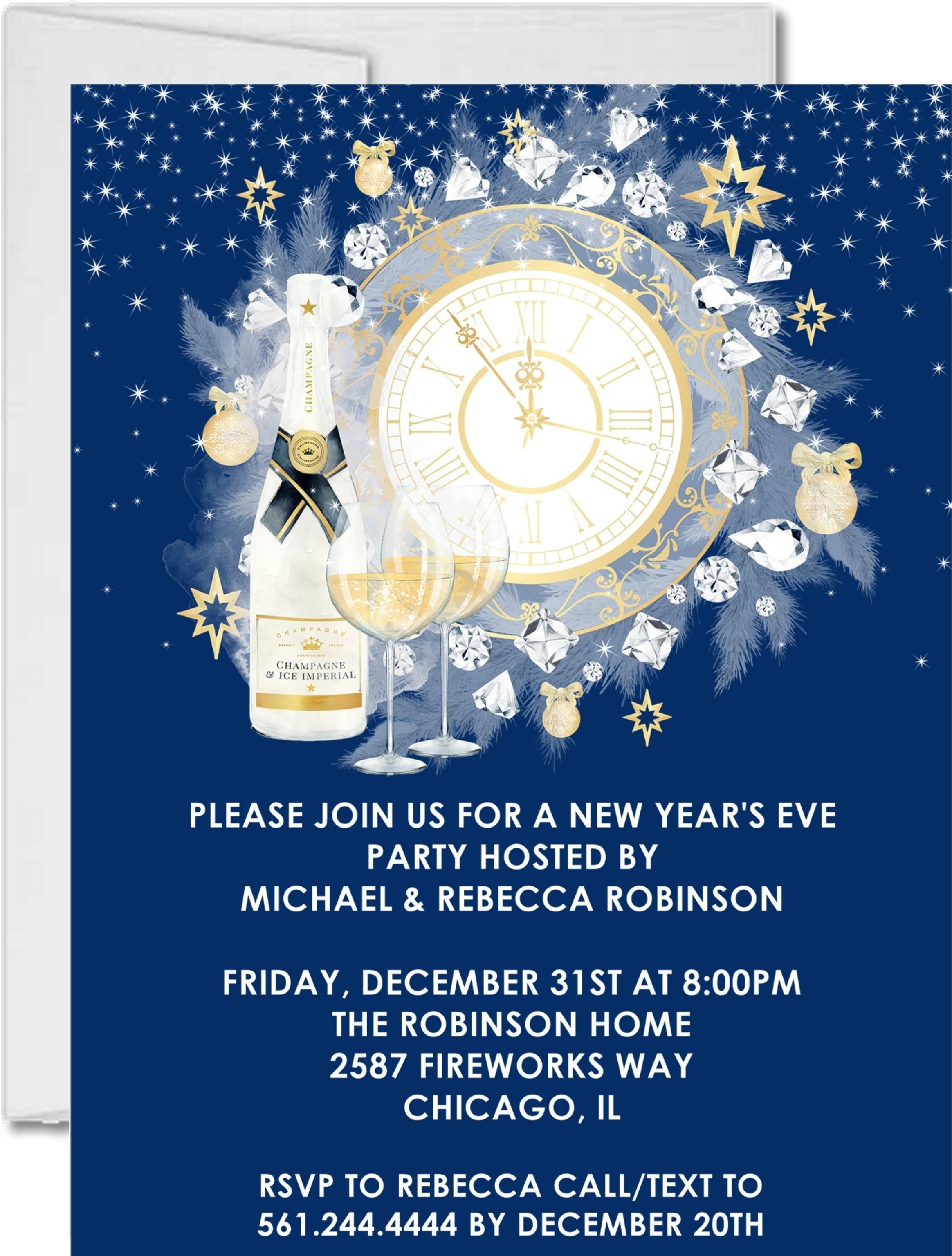 Royal Blue New Years Eve Party Invitations