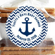 Nautical anchor baby shower sticker with navy chevron border