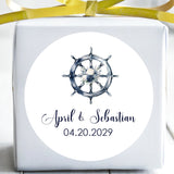 Nautical anchor wedding sticker with blue floral design