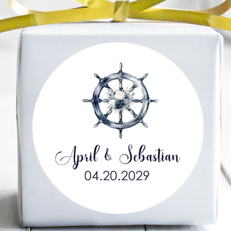 Nautical anchor wedding sticker with blue floral design