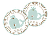Nautical baby shower favor label with whale