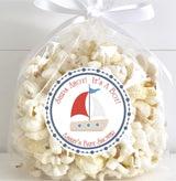 Nautical baby shower sticker red sails