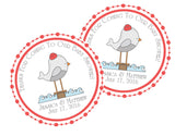 Nautical seagull baby shower sticker with red border