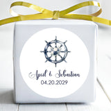 Nautical ship wheel wedding sticker with blue floral design
