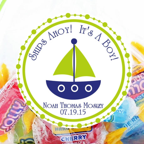 Navy and lime sailboat baby shower sticker