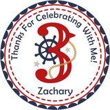 Navy and red maritime birthday party favor label