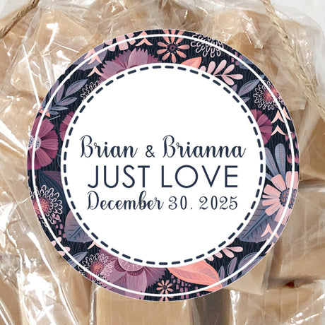 Navy blue and pink floral wedding sticker design