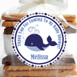 Navy blue whale baby shower sticker