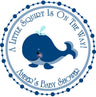 Navy blue whale baby shower sticker label favors