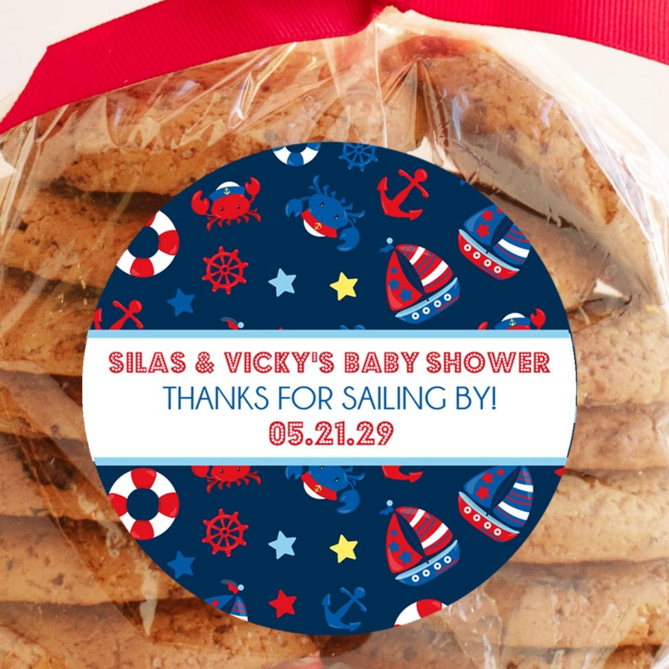Navy nautical baby shower sticker