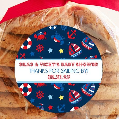 Navy nautical baby shower sticker