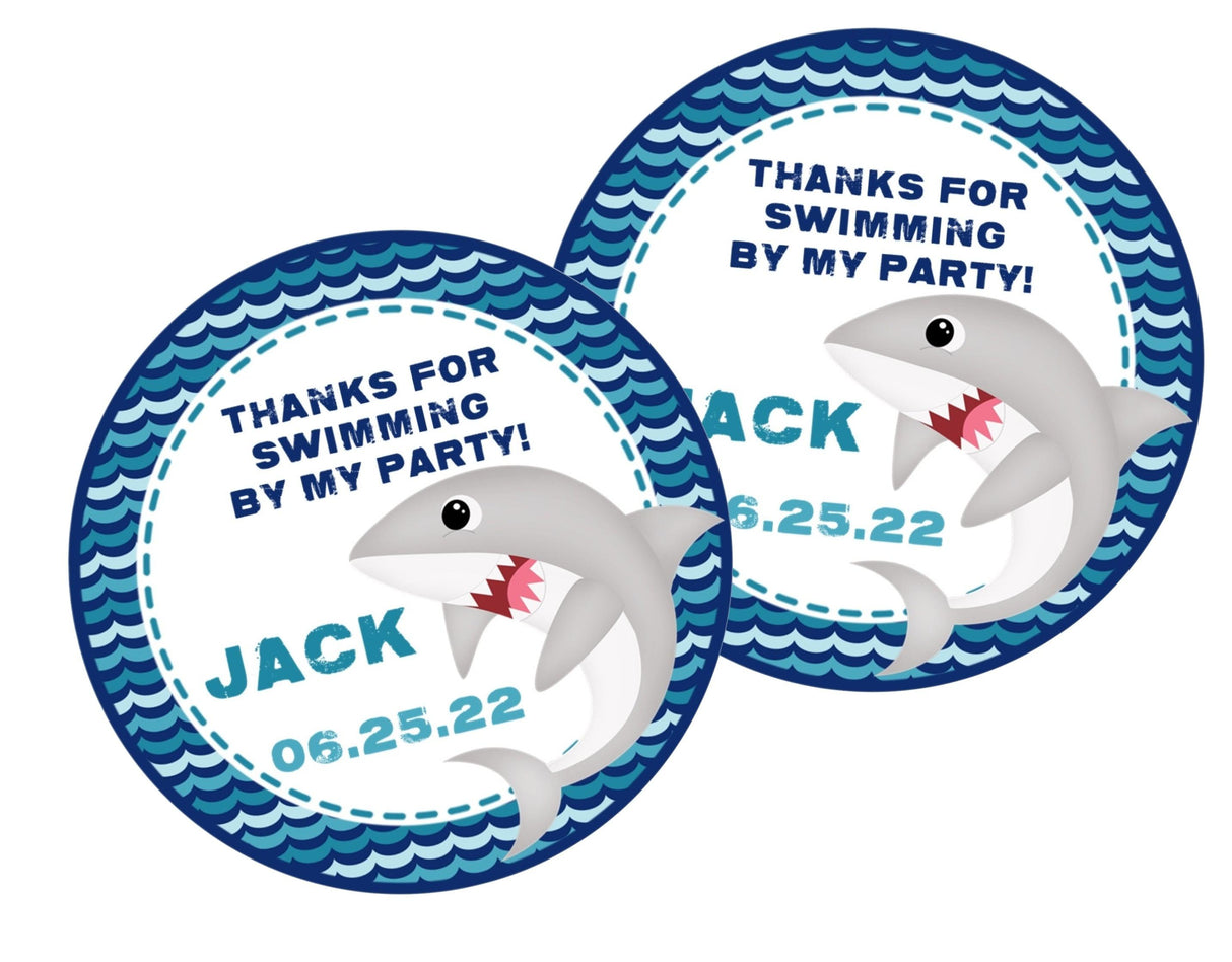 Navy wave ocean shark party label